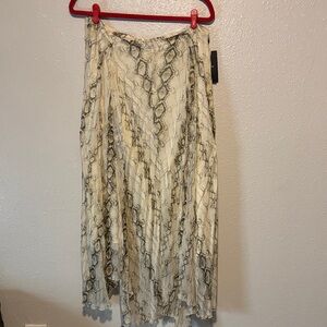 Massimo Dutti Snake Print Pleated Midi Skirt in Cream and Gray